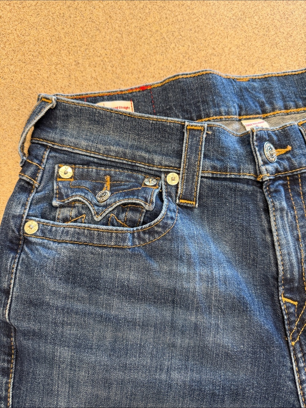 True Religion Two-Tone Blue Denim Jeans Ricky Relaxed Straight 32X31 - Picture 8 of 14